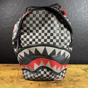 Sprayground Shark Mouth Checkerboard Backpack Black Gray‎ Red Limited